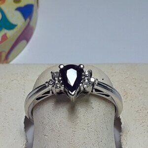 Estate 1/2ctw Natural Pear Cut Sapphire with Diamond accents 10Kt WG Ring #20011